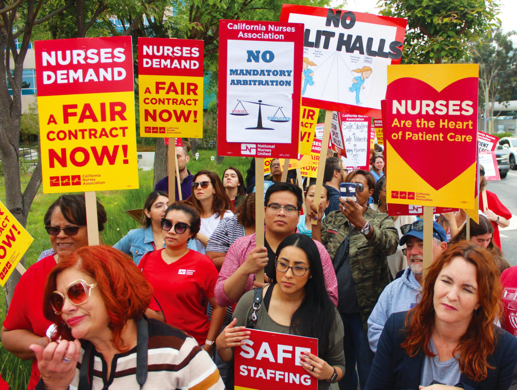 California Nurses Association members picket